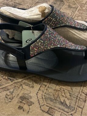 Skechers Navy Thong Sandals with Multicolor Rhinestones